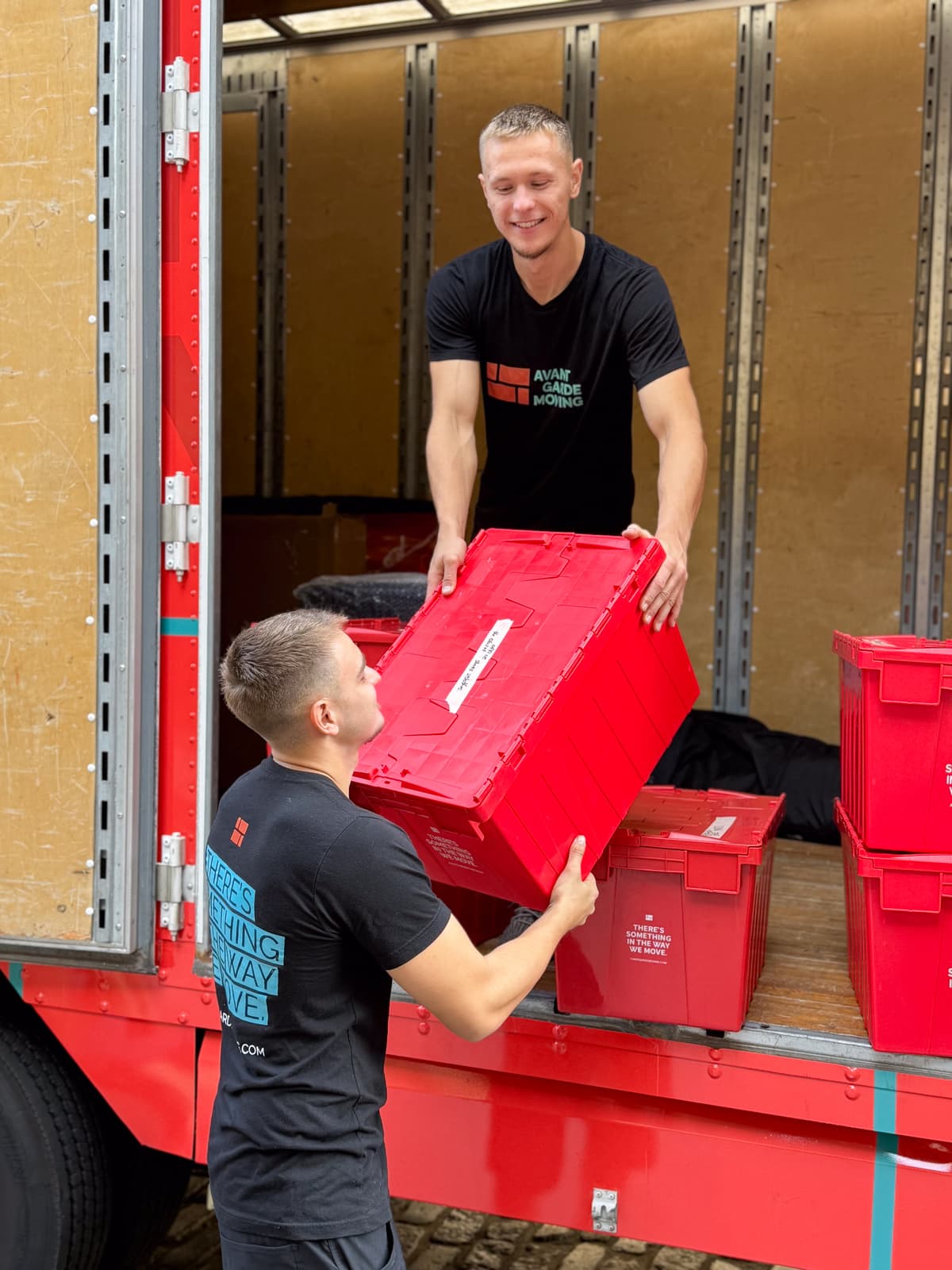 Moving crew loading a prewar co-op near Montague Street in Brooklyn Heights