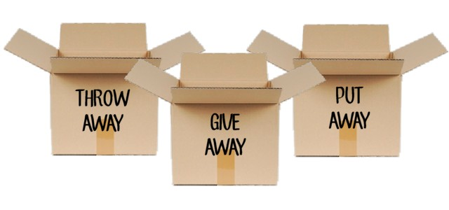 Storage boxes labeled and organized for downsizing move