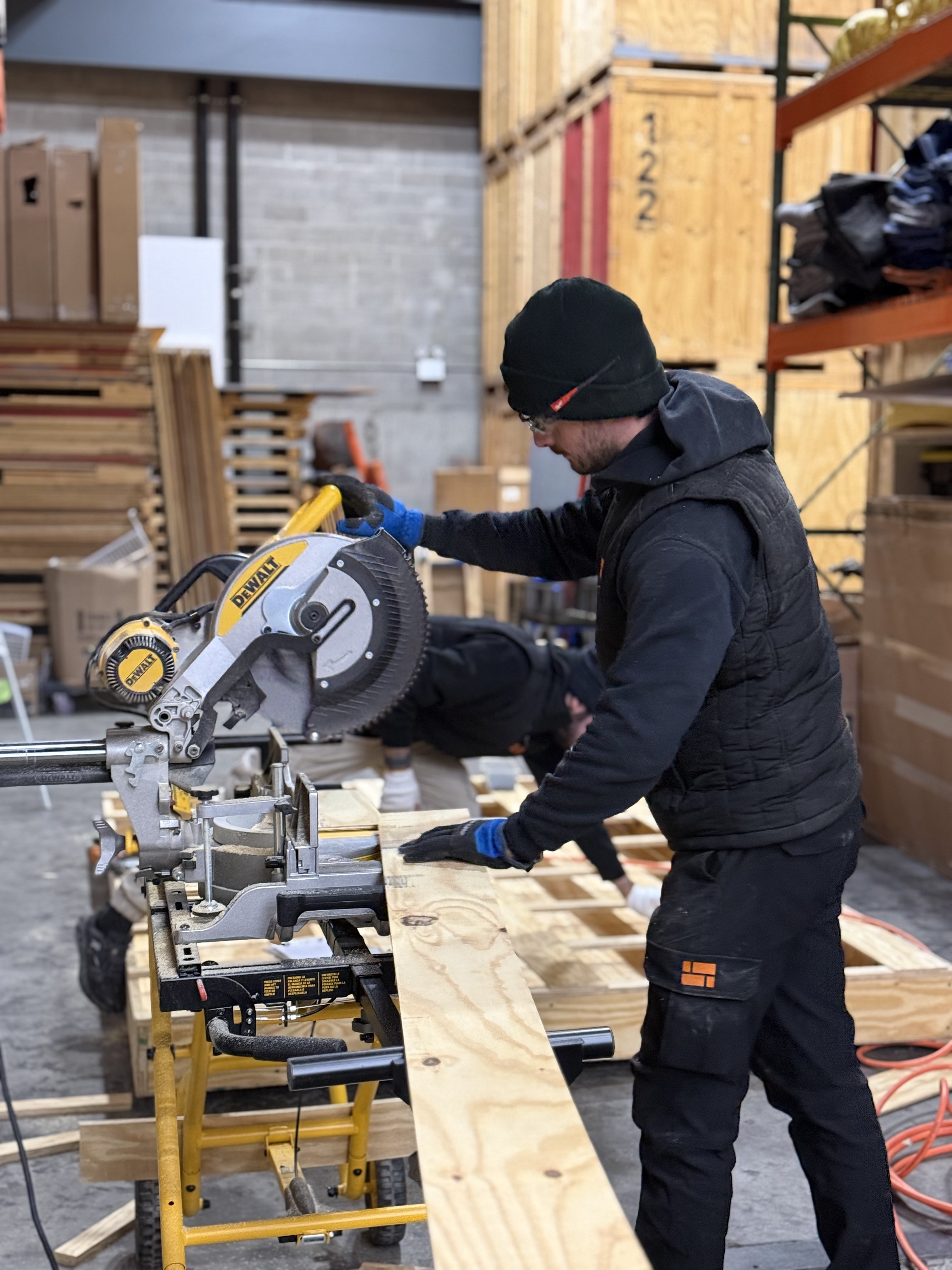 Custom wooden crate being built for fine art protection